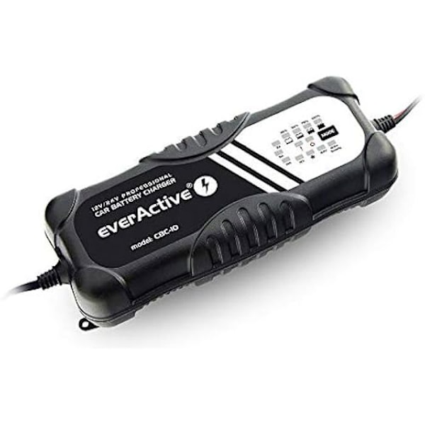 Batteri Laddare - EVERACTIVE - cbc-10 - 12 V och 24 V - Mikroprocessor - Ergonomisk Design Svart