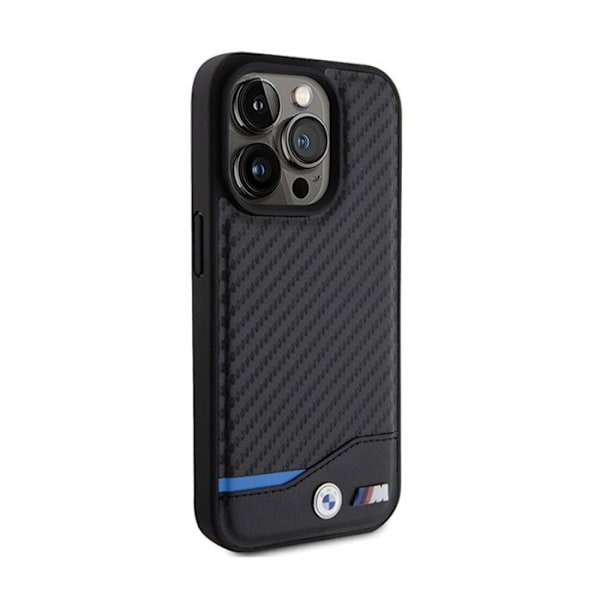 BMW Leather Carbon Blue Line - Fodral till iPhone 15 Pro (svart)