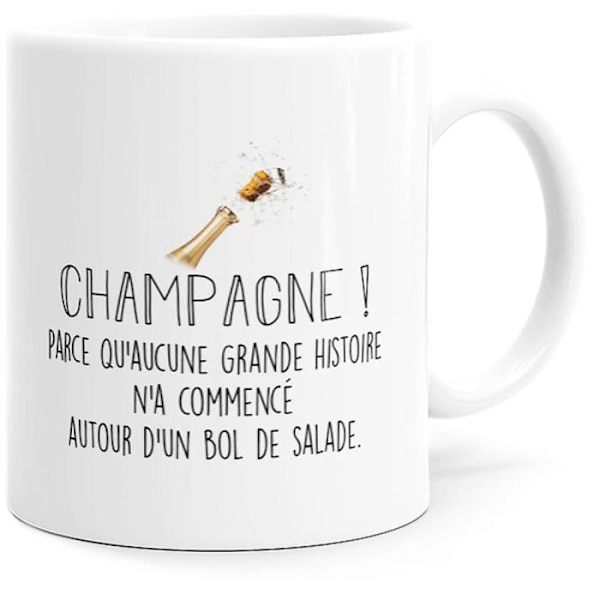 Champagne Humor Mugg Original Present Man Kvinna Dino Muggar Tillverkade i Frankrike.