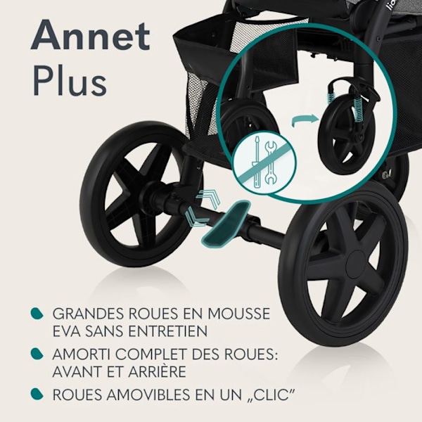 Terrängvagn LIONELO Annet Plus - Upp till 22 kg - Stora hjul - Tillbehör - Mörkgrå Grå