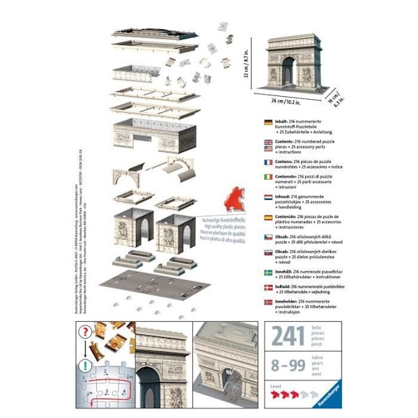 Arc de Triomphe 3D-pussel - Ravensburger - 216 bitar - utan lim - Från 8 år Beige