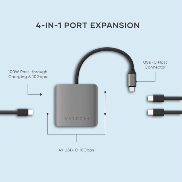 USB-C Hub - Satechi - ST-H4CPDM - 4 portar - Power Delivery 75W - Rymdgrå
