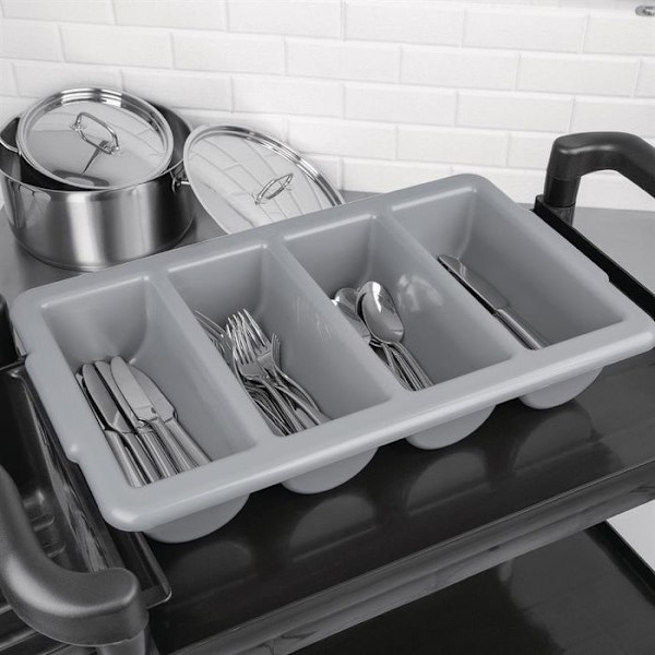 Bestickbricka - Kristallon - Stapelbar - Plast - 4 fack - Grå Grå