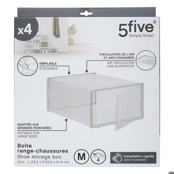 Set med 4 plastskoförvaringslådor M - 5five Transparent