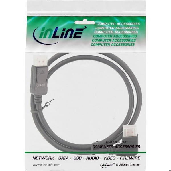 Rättvinklad DisplayPort 1.4 8K4K-kabel - INLINE - 1m - Skärmad