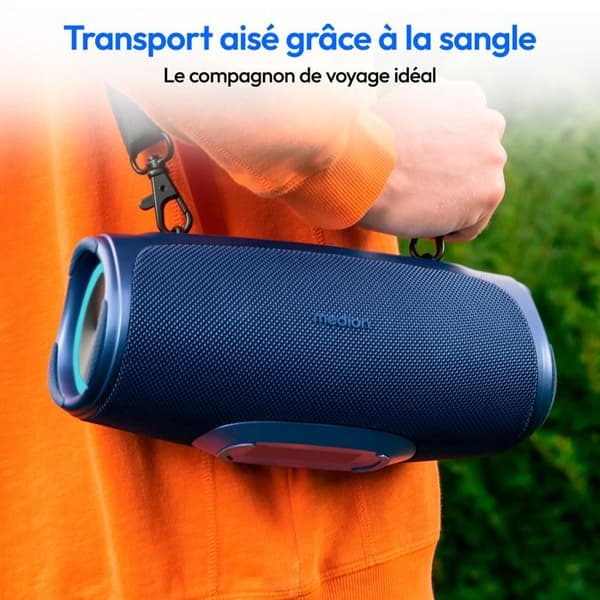 Bärbar Bluetooth-högtalare – MEDION MD43746 – 2x15W RMS – Basförstärkning – Ljus effekter – IPX7 – Blå blå