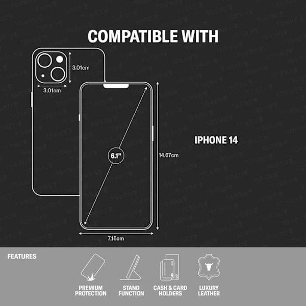 Coque i Läder - TORRO - iPhone 14 - Kortficka - Inbyggt Stöd - Stötabsorberande Svart Svart