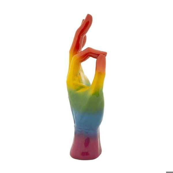 Statuett hand i polyresin Rainbow OK