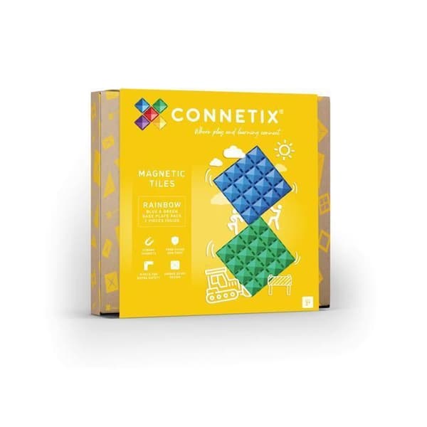 CONNETIX Byggplattor Magnetiska Regnbåge Blå och Grön Paket med Basplattor, 2 Stycken Regnbåge