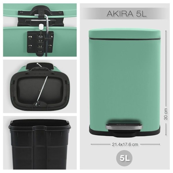 Poubelle à pédale Acier AKIRA 5L Grön matt Spirella Grön