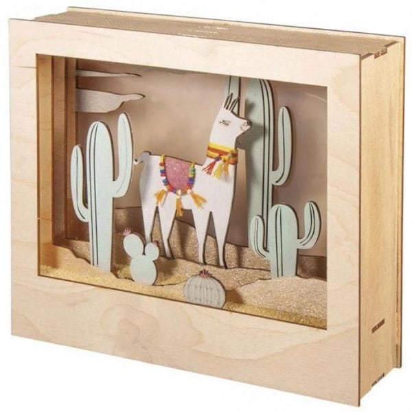 Dekorativt träinramning med 3D-mönster - 24 x 20 x 6,9 cm - Lama Beige