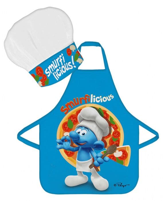 Set med förkläde och kockmössa - Smurfar - Polyester - 3 till 8 år - Unisex - Blå blå