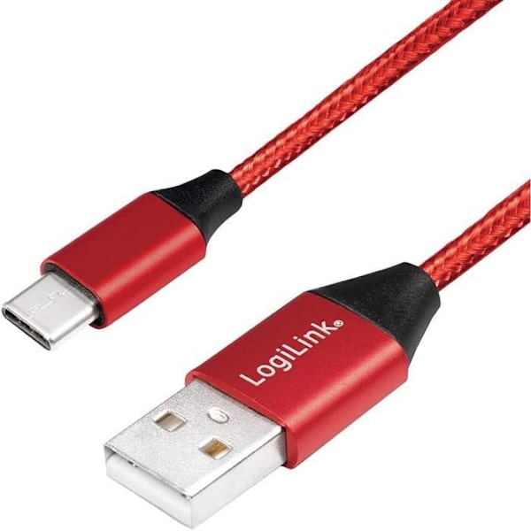 USB 2.0-kabel, USB-A - USB-C hane, 0,3 m, röd