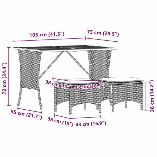 vidaXL Trädgårds matgrupp 3 delar grå kuddar flätad resin, utomhus matgrupp, matmöbler 4104136