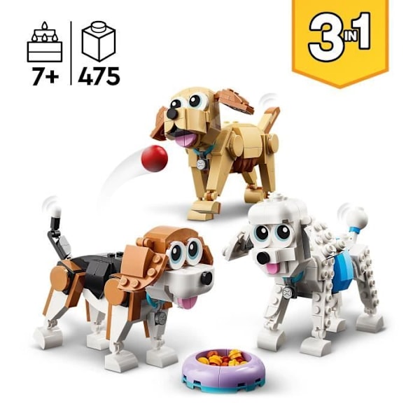 LEGO® Creator 3-i-1 31137 Bedårande hundar, tax, mops, pudelminifigurer, barn från 7 år Flerfärgad