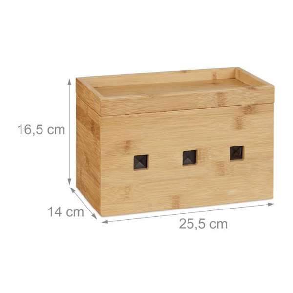Relaxdays Bamboo Laddningsdocka Kabelbox Trä Skrivbord Smartphone HxBxD: 16,5 x 25,5 x 14 cm, Natural