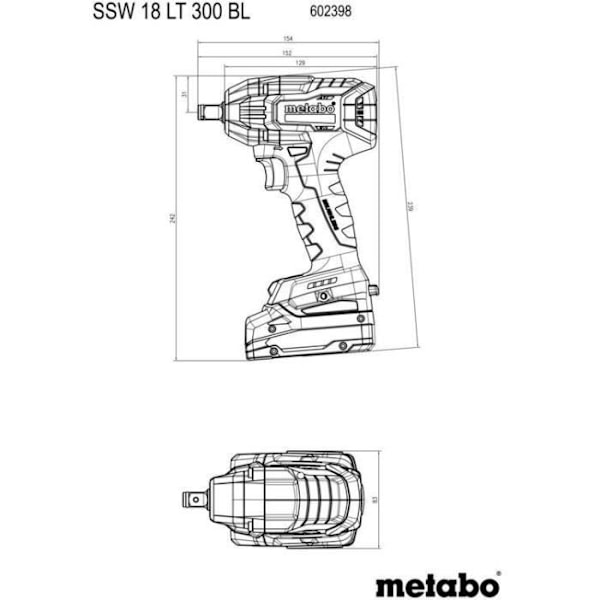 Sladdlös slagskruvmejsel - METABO - SSW 18 LT 300 BL - 18 V - MetaBOX 145 Grön