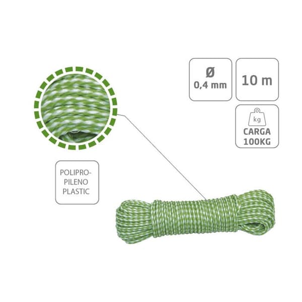 AMIG | Flätad plastsnodd 20120 | Ø4 mm | Polyeten-Polypropen | Vit/Grön
