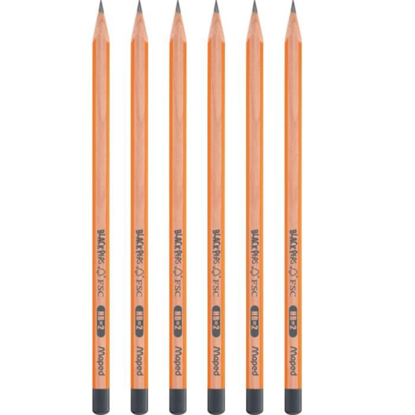 Maped - Set med 6 Black'Peps FSC HB grafitpennor och 1 White Technic 600 Eraser - Träpennor