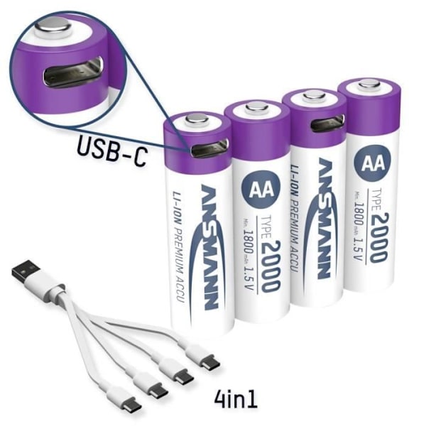 Ansmann Uppladdningsbart batteri LR6 (AA) Li-Ion 2000 mAh 1,5 V 4 st.