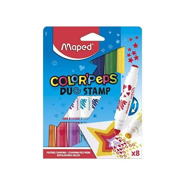 Maped - Color'Peps Duo stämpelmarkörer - 8 stämpelmärken - 1 stämpelspets + 1 filtspets - Uppfyller föreskrifterna Flerfärgad