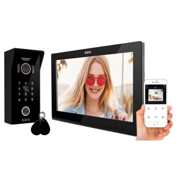 Intercom - Eura videotelefon - VDP-99C5 - 4-tråds videointercom 10 tum 2 WiFi-ingångar RFID-kryptering 1080p Svart