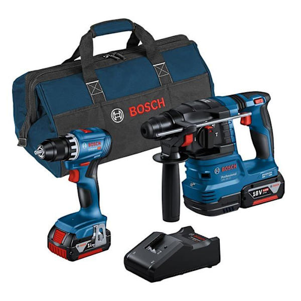 Combo-kit - BOSCH - GSR 18V-45 + GBH 18V-22 - 4,0 Ah batteri - Slagborrmaskin Blå