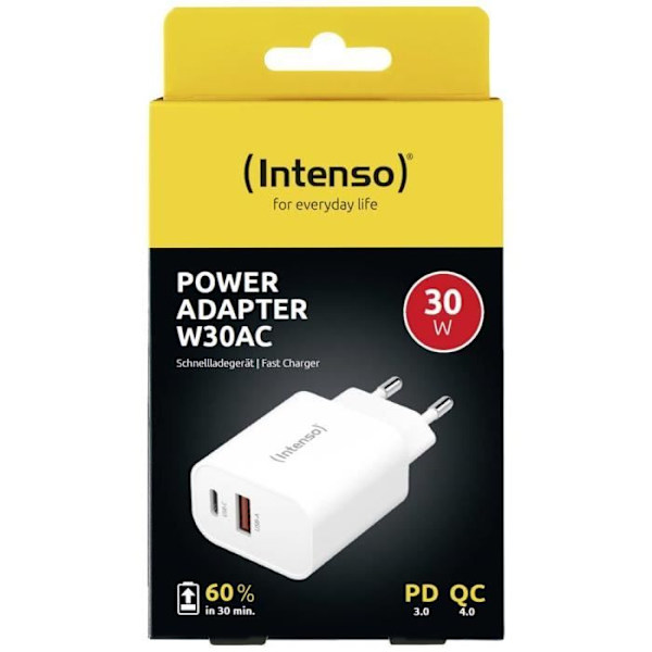Intenso W30AC USB-laddare - 30W - 2 x USB-A, USB-C® - Utström 3A