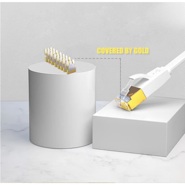Elfcam® - RJ45 Ethernet-nätverkskabel, Cat 7 STP 100 % koppar, platt kabel, 32 AWG, vit (1,5M)