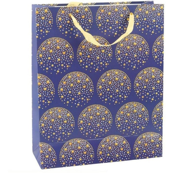Presentpåse Lean Elegant gåvopåse Gula stjärnor Mörkblå 32 x 26 x 12 cm