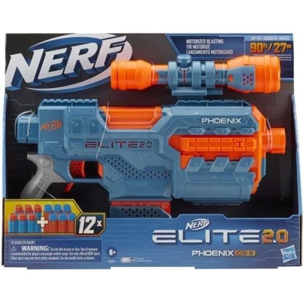 NERF - Elite 2.0 - Phoenix CS-6 motoriserad blaster - 12 NERF pilar - sikte - taktiska skenor Flerfärgad