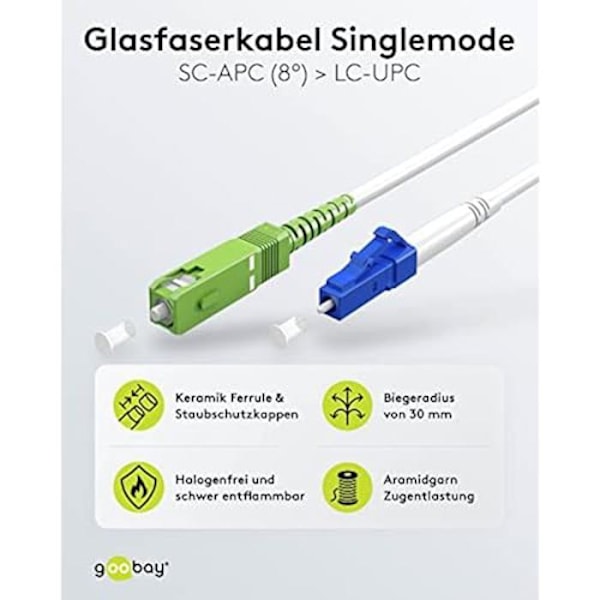 Fiber optisk kabel - GOOBAY - 59613 - Enkeltläge (OS2) - SC APC till LC-UPC - 100 Gbit/s
