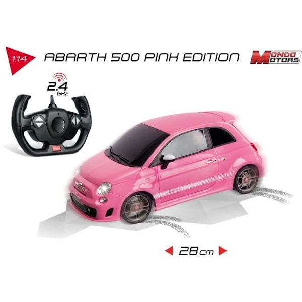 MONDO MOTORS - Radiostyrt fordon - Ljuseffekter - Fiat Abarth 500 - Bil - 1:14:e skala FIAT 500 - Lady Abarth