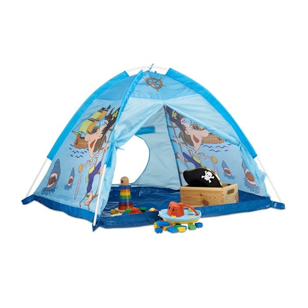 Relaxdays barntält inomhus pojke flicka lektält utomhus pirat pop-up 3 år gammal HxBxD:90 x 118 x 115 cm, blå Ljusblå