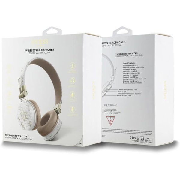 Bluetooth On-Ear Hörlurar - Guess - GUBH70E4PTMH - Vit - ENC - Lång batteritid Vit