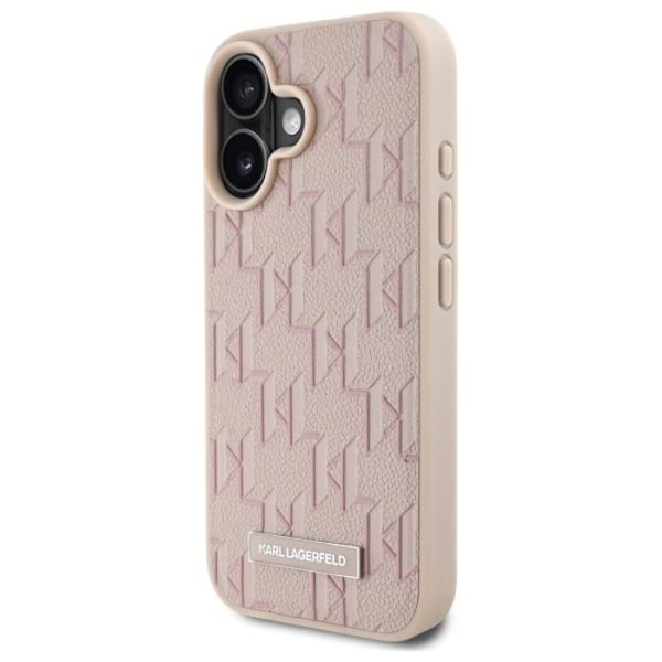 iPhone 16 Fodral - Karl Lagerfeld Läder MagSafe (KLHMP16SPKHPORPP) - Rosa Hot Stamp