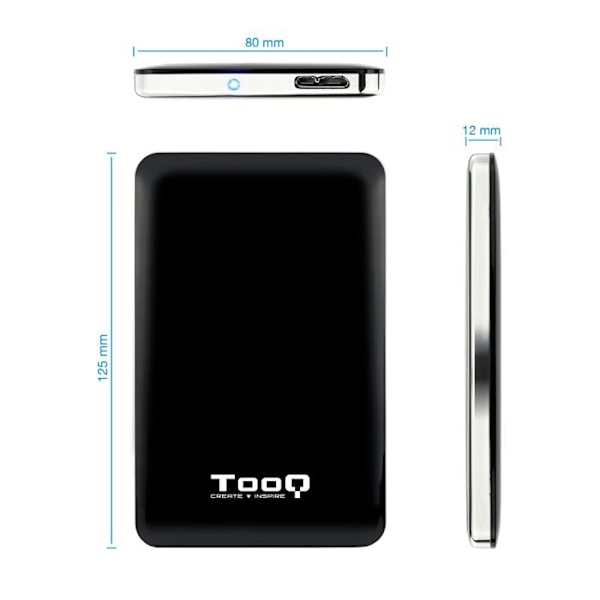 Diskettask - TooQ - TQE-2538B - 2,5" - USB 3.0 - Svart Svart, Grå