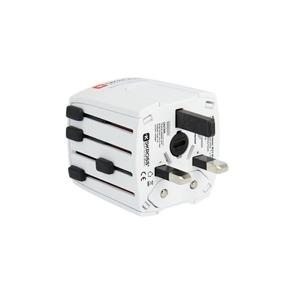 SKROSS MUV Micro Travel Adapter - Vit - Rektangulär - Interiör - För utlandet Vit