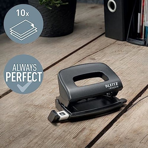Mini Perforator - Leitz - NeXXt Recycle - Kapacitet 10 Ark - 100% Återvinningsbar - Miljöansvarig Svart