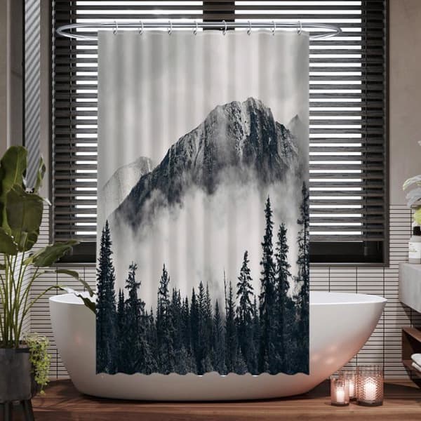 Duschdraperi - ULTICOOL - Ulticool - Mönster berg - 120 x 200 cm - Vattentät Vit (ringar)