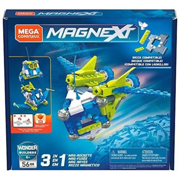Mega Construx Magnext Wonder Builders Mag-raket 3-i-1, magnetiskt konstruktionsspel, 56 delar, för barn från 6 år, G GFF2