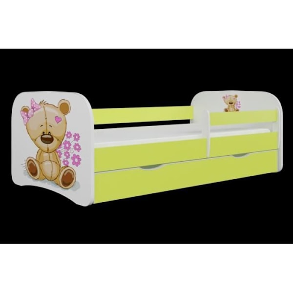 Kocot Kids Cot Babydreams blomgrön nallebjörn med lådmadrass 160/80 - 5903282037137