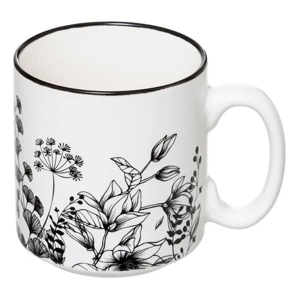 Set med 4 Muggar på Ställ "White Floral" 24cl Vit Vit