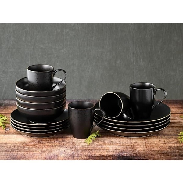 Servisete - Creatable - Industriell Guld Svart - 16 delar - Stengods - Matt svart med gulddekoration
