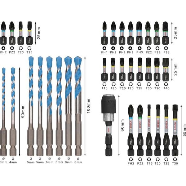 Verktygslåda - BOSCH - PRO Impact Mixed Set - 35 delar - Modifierat stål - Robust bits