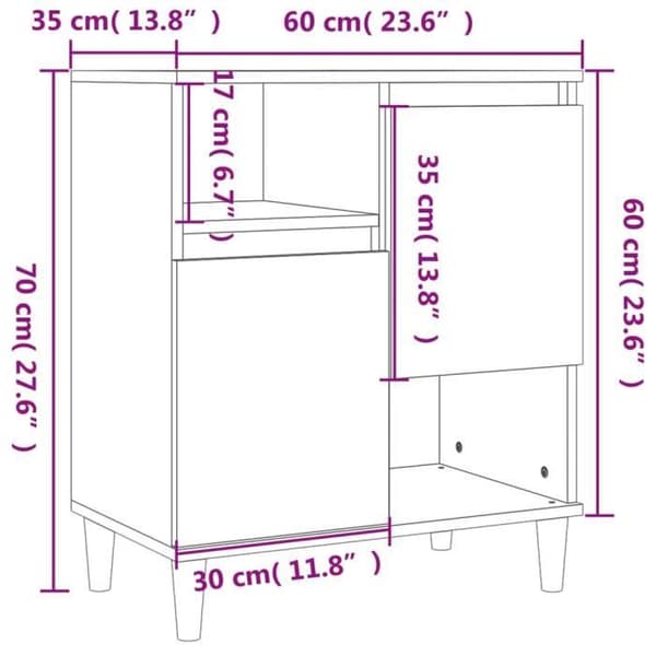 vidaXL Buffé Vit 60x35x70 cm Ingenjörsträ 821140
