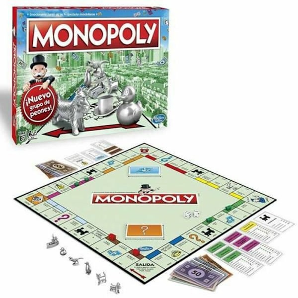 Monopol familjespel för 2 till 6 spelare, spel för barn från 8 år och uppåt, med fankort, flerfärgat, spanska