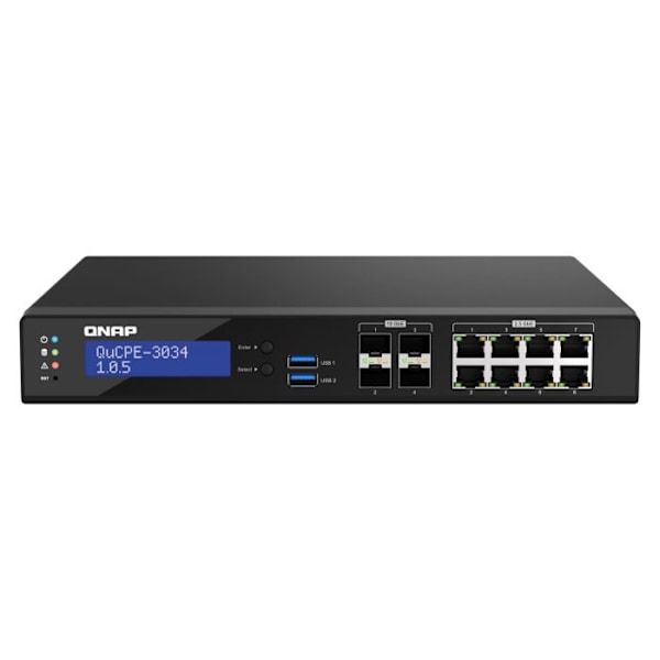 Routeur QuCPE - QNAP - C3758R - 8x2.5GbE RJ45 - 4x10GbE SFP+ - Intel Atom C3758R Svart