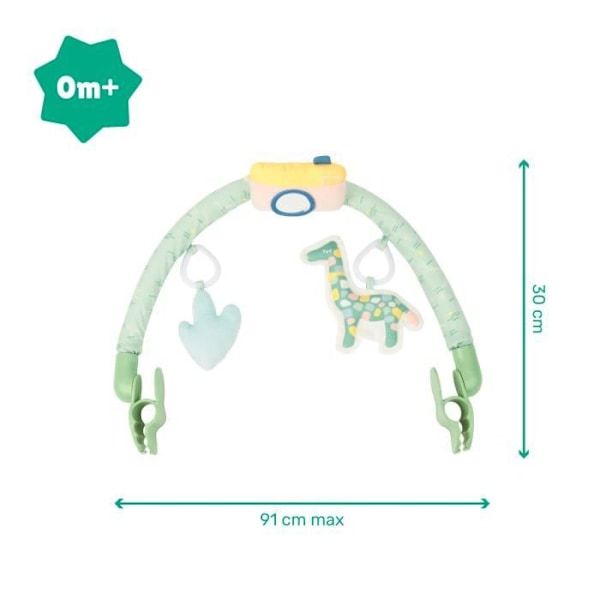 BADABULLE Universal babyaktivitetsbåge, 3 sensoriska leksaker, lätt att placera med 360° roterande klämmor