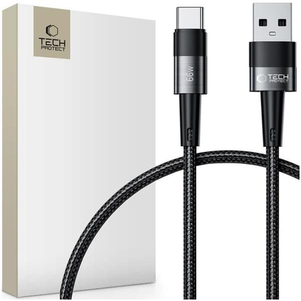 Usb-C-kabel Tech-Protect 66 W för snabb laddning 50 cm för telefon och bärbar dator Grå